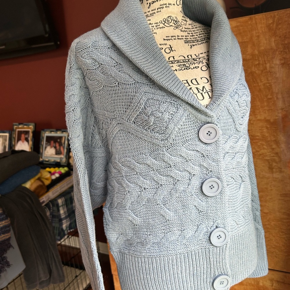 Source Unknown Light Blue Cable Knit Cardigan - image 2